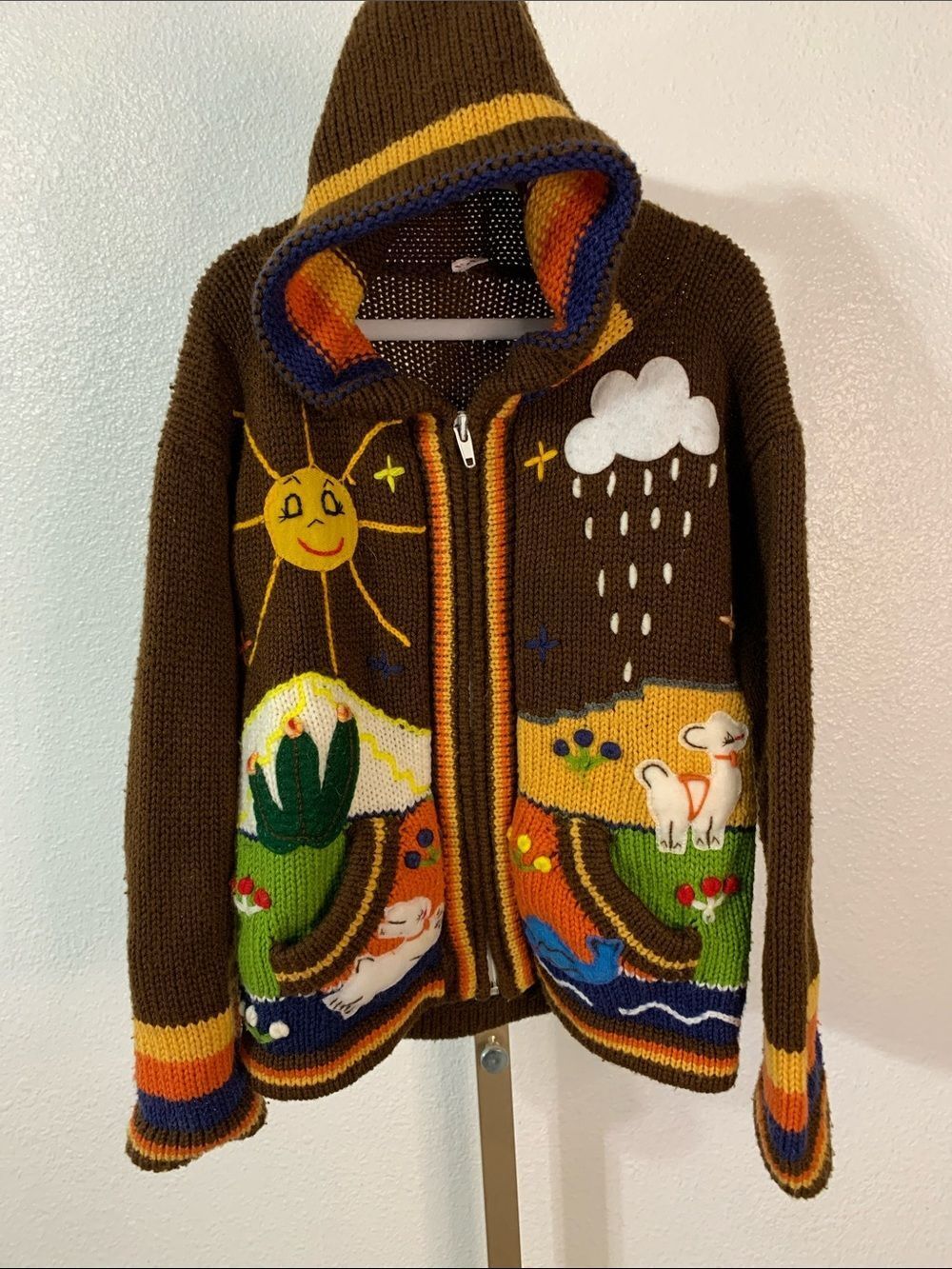 Handmade Brown Hooded Zip Sweater with Sunny Desert Scene- 5T - Picture 1 of 4